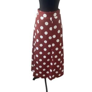 Women Messini Burgundy White Polka Dot Maxi Skirt S Retro 50s Rockabilly A-Line